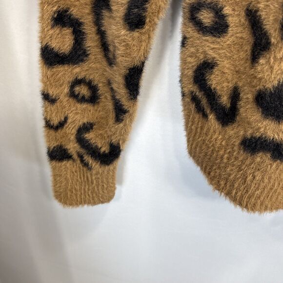 Anthropologie Cloth & Stone Women L Cardigan Sweater Brown Black Fuzzy Cheetah - Picture 5 of 13